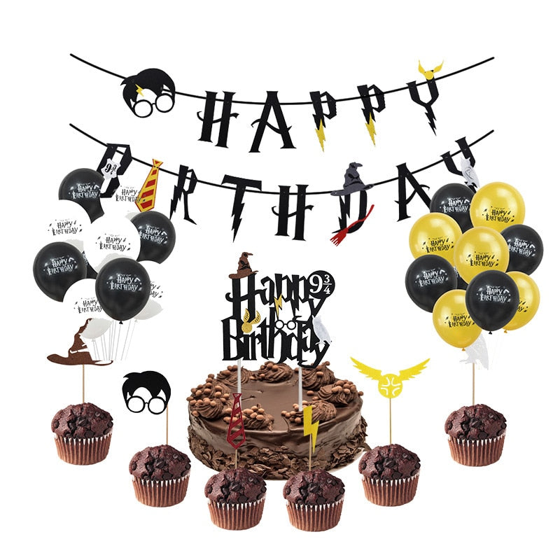 Cartoon Birthday Banner Happy Birthday Latex Balloons Cake Topper Baby Shower Birthday Party Decor Hanging Bunting Kids Favors