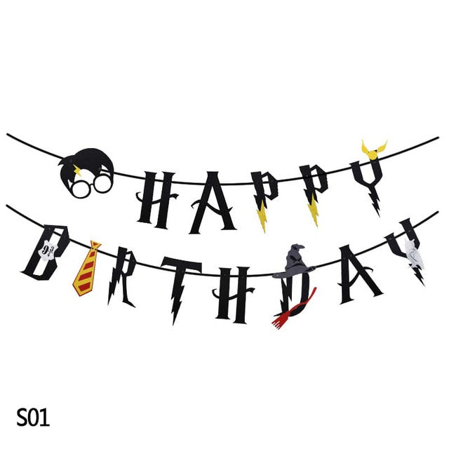 Cartoon Birthday Banner Happy Birthday Latex Balloons Cake Topper Baby Shower Birthday Party Decor Hanging Bunting Kids Favors