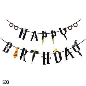 Cartoon Birthday Banner Happy Birthday Latex Balloons Cake Topper Baby Shower Birthday Party Decor Hanging Bunting Kids Favors